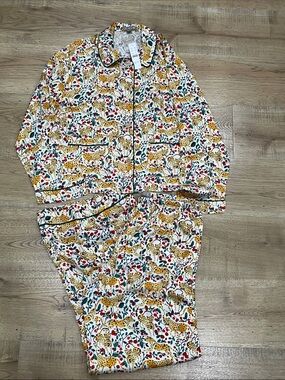 J. Crew Women’s Leopard & Berry Print Pajama Set | Ivory, Yellow, Red, Green